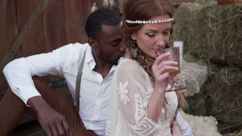 Newlyweds in the style of boho. Stock Footage 131102363