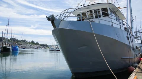 Newport Beach Harbor Front Bow of Fishing Boat with Harbor in Background Stock Footage 40521961
