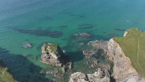 Newquay beach rocks drone 4K Cornwall Stock Footage 163505545