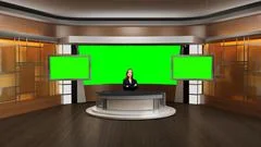 News 002 TV Studio Set - Virtual Green Screen Background PSD PSD Template