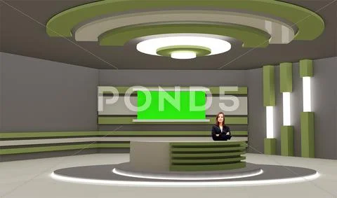 News 003 TV Studio Set - Virtual Green Screen Background PSD PSD-sjabloon