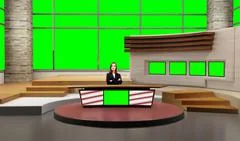 News 004 TV Studio Set - Virtual Green Screen Background PSD PSD Template