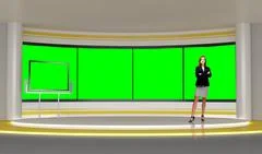 News 005 TV Studio Set - Virtual Green Screen Background PSD PSD Template