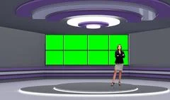 News 007 TV Studio Set - Virtual Green Screen Background PSD PSD Template