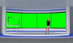 News 008 TV Studio Set - Virtual Green Screen Background PSD PSD Template