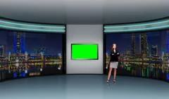 News 010 TV Studio Set - Virtual Green Screen Background PSD PSD Template