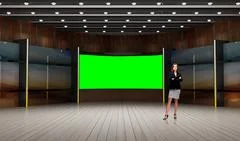 News 011 TV Studio Set - Virtual Green Screen Background PSD PSD Template