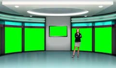News 013 TV Studio Set - Virtual Green Screen Background PSD PSD Template
