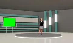 News 015 TV Studio Set - Virtual Green Screen Background PSD PSD Template