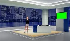News 016 TV Studio Set - Virtual Green Screen Background PSD PSD Template