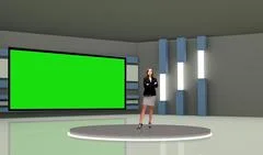 News 018 TV Studio Set - Virtual Green Screen Background PSD PSD Template