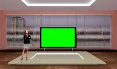 News 026 TV Studio Set - Virtual Green Screen Background PSD PSD Template