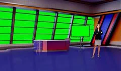 News 027 TV Studio Set - Virtual Green Screen Background PSD PSD Template