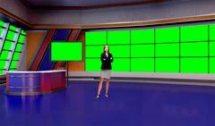 News 028 TV Studio Set - Virtual Green Screen Background PSD PSD Template