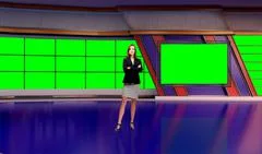 News 029 TV Studio Set - Virtual Green Screen Background PSD PSD Template