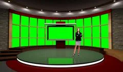 News 031 TV Studio Set - Virtual Green Screen Background PSD PSD Template