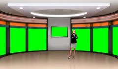News 036 TV Studio Set - Virtual Green Screen Background PSD PSD Template