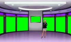 News 037 TV Studio Set - Virtual Green Screen Background PSD PSD Template