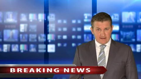 News anchor with breaking news Stock Photos