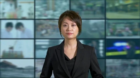 News anchor in TV studio Stock Footage 80904659
