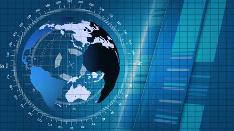 News BG Loopable Blue Movable Background with Glob, Campass &amp; Line Design Video stock 136149393