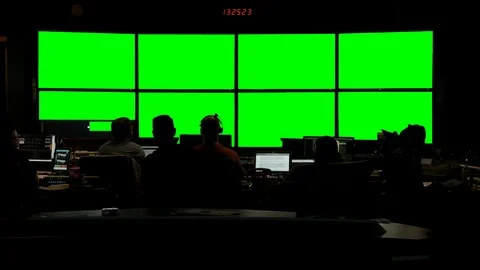 News Broadcast Control Room 1 Green Stock Footage