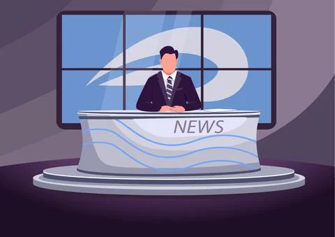 News broadcast flat color vector illustration Ilustración de archivo