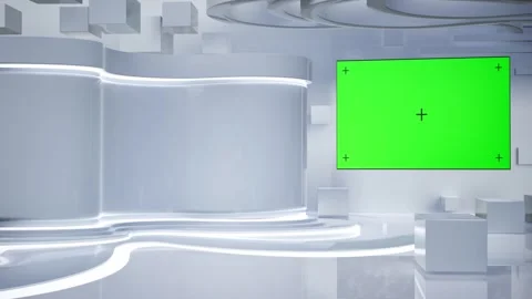 News Broadcasting, 3D Virtual Studio With Tv Green Screen Stock Footage 277383211