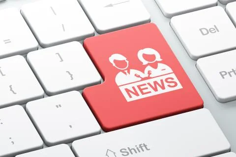 News concept: Anchorman on computer keyboard background Illustrazione stock