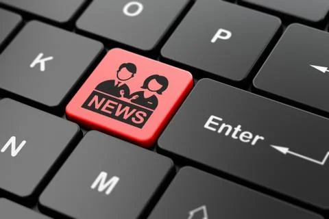 News concept: Anchorman on computer keyboard background Illustrazione stock