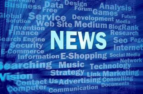 News concept on blue virtual space with related words Ilustração Stock