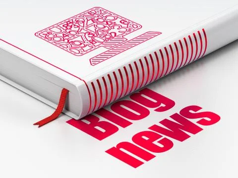News concept: book Computer Pc, Blog News on white background Illustrazione stock