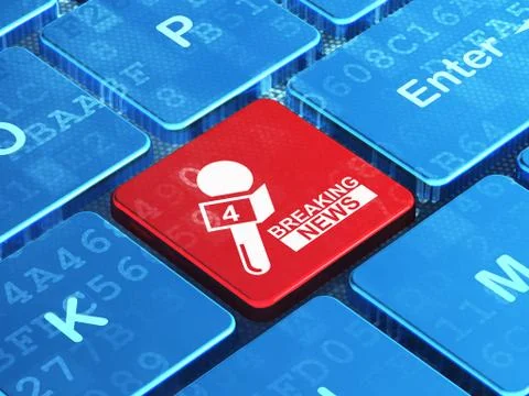 News concept: Breaking News And Microphone on computer keyboard background Illustrazione stock