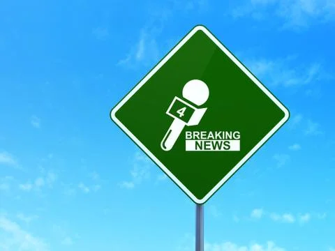 News concept: Breaking News And Microphone on road sign background イラスト素材
