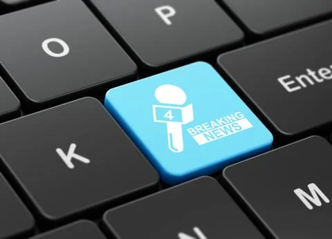 News concept: Breaking News And Microphone on computer keyboard background Stock Illustration