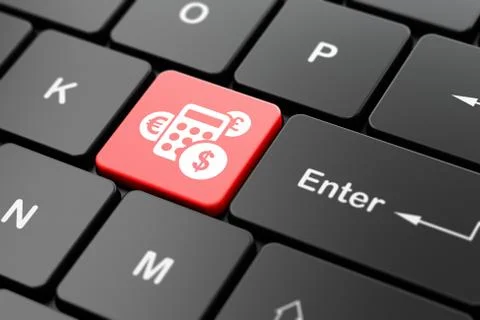 News concept: Calculator on computer keyboard background Illustrazione stock