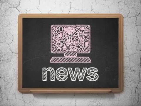 News concept: Computer Pc and News on chalkboard background Stockillustratie