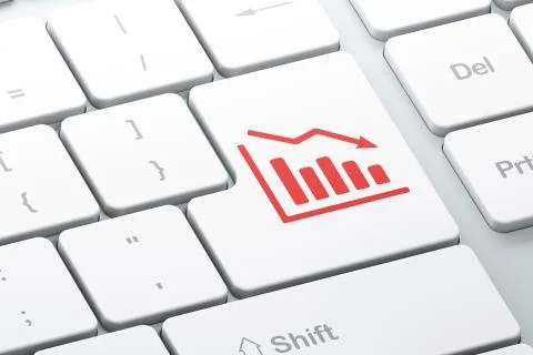 News concept: Decline Graph on computer keyboard background Illustrazione stock