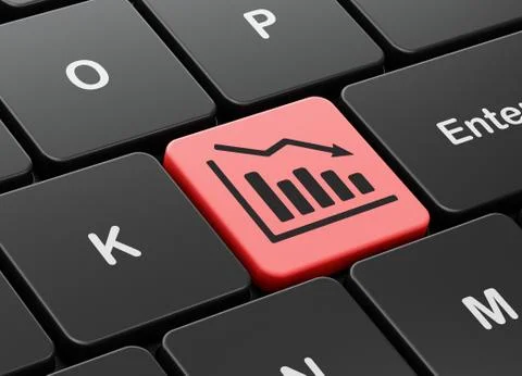 News concept: Decline Graph on computer keyboard background Illustrazione stock