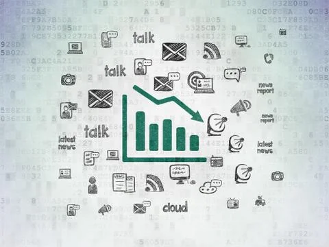 News concept: Decline Graph on Digital Data Paper background 스톡 일러스트