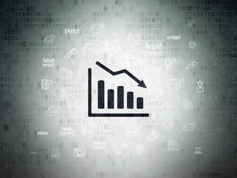 News concept: Decline Graph on Digital Data Paper background Illustrazione stock