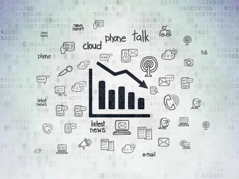 News concept: Decline Graph on Digital Data Paper background Illustrazione stock