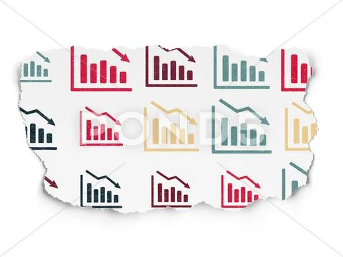 News concept: Decline Graph icons on Torn Paper background Illustration ...