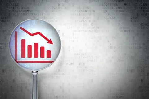 News concept: Decline Graph with optical glass on digital background Stock Illustration
