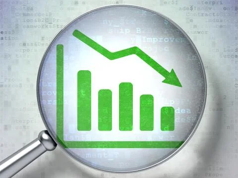 News concept: Decline Graph with optical glass on digital background Stock Illustration