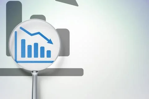 News concept:  Decline Graph with optical glass on digital background Illustrazione stock