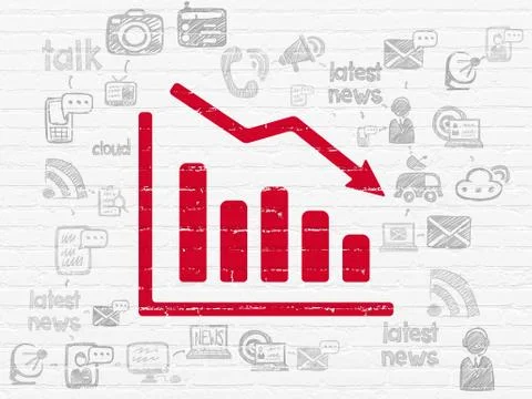 News concept: Decline Graph on wall background Illustrazione stock