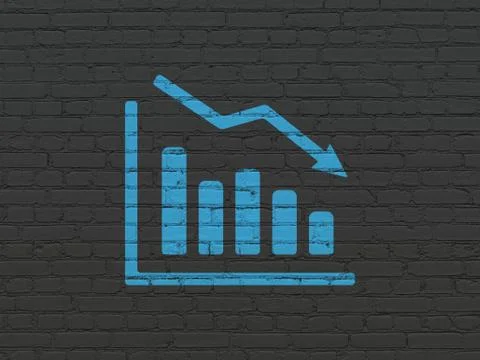 News concept: Decline Graph on wall background Illustrazione stock
