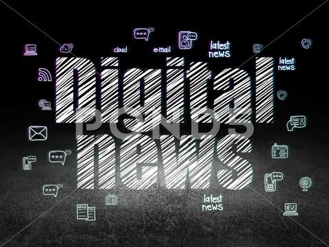 News Concept: Digital News In Grunge Dark Room