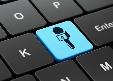 News concept: Microphone on computer keyboard background Stock Illustration